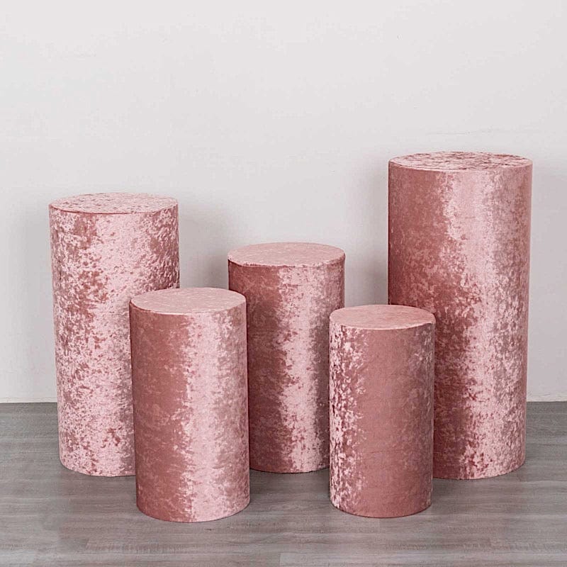 5 Crushed Velvet Cylinder Plinth Display Box Stand Covers