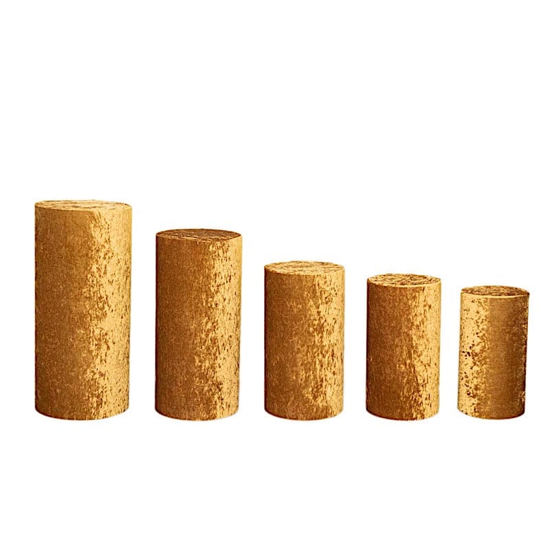 5 Crushed Velvet Cylinder Plinth Display Box Stand Covers PROP_BOX_006_VEL01_GOLD