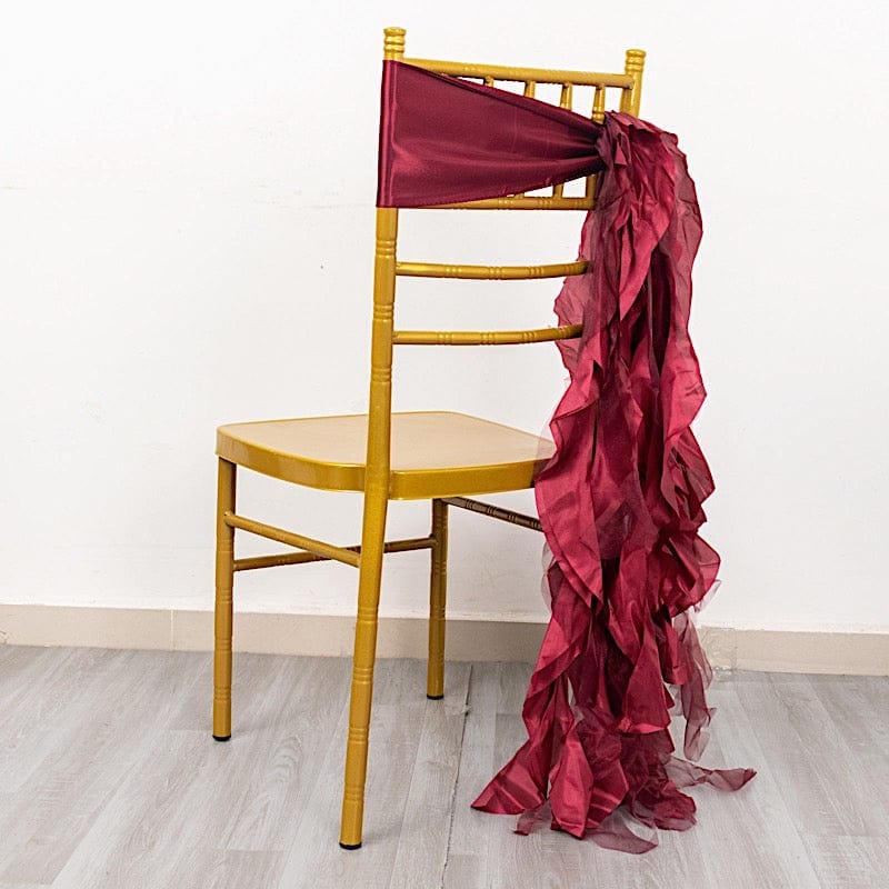 5 Curly Willow Chiffon Satin Chair Sashes SASH_STN03_BURG