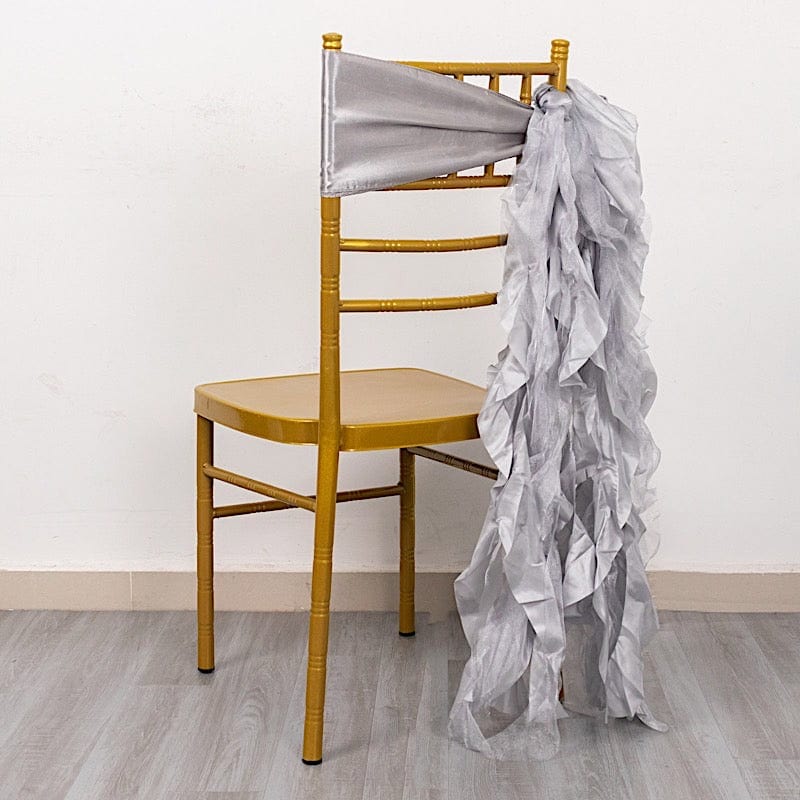 5 Curly Willow Chiffon Satin Chair Sashes SASH_STN03_SILV