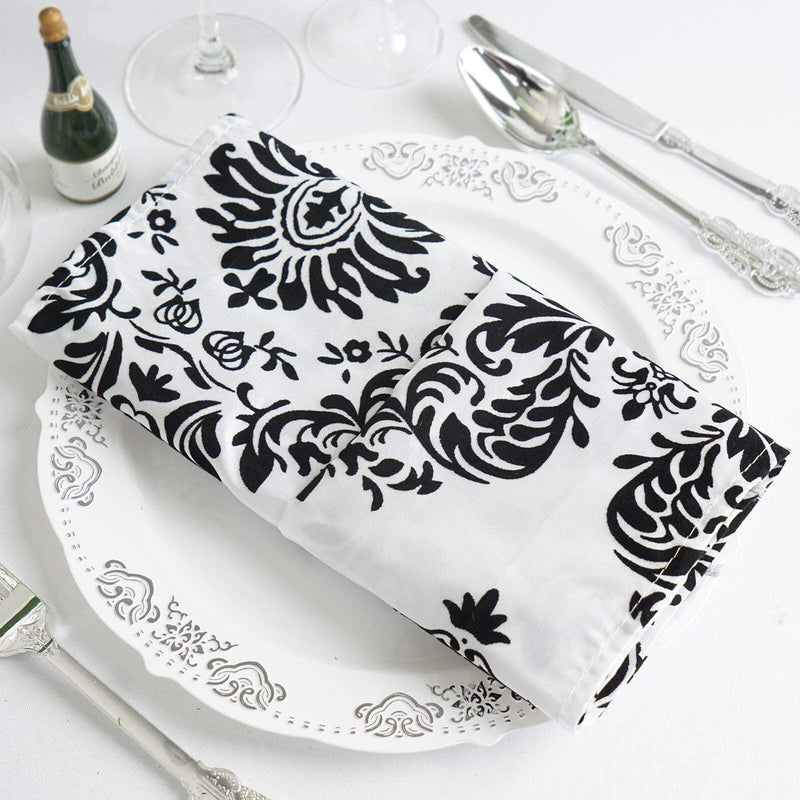 5 Damask Flocking Napkins 20" x 20" NAP_FLK_BLK