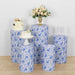 5 Fitted Spandex Cylinder Display Stand Covers with Chinoiserie Floral Print - White and Blue PROP_BOX_006_SPX_FLOR_BLUE