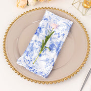5 Floral 20" x 20" Satin Fabric Dinner Table Napkins - White with Blue NAP_STN_FLOR_BLUE