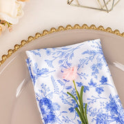 5 Floral 20" x 20" Satin Fabric Dinner Table Napkins - White with Blue NAP_STN_FLOR_BLUE