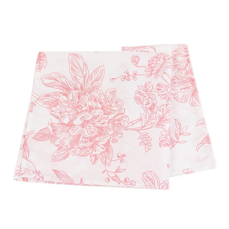 5 Floral Polyester Napkins 20x20 with French Toile Pattern - White