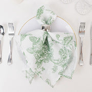 5 Floral Polyester Napkins 20x20 with French Toile Pattern - White