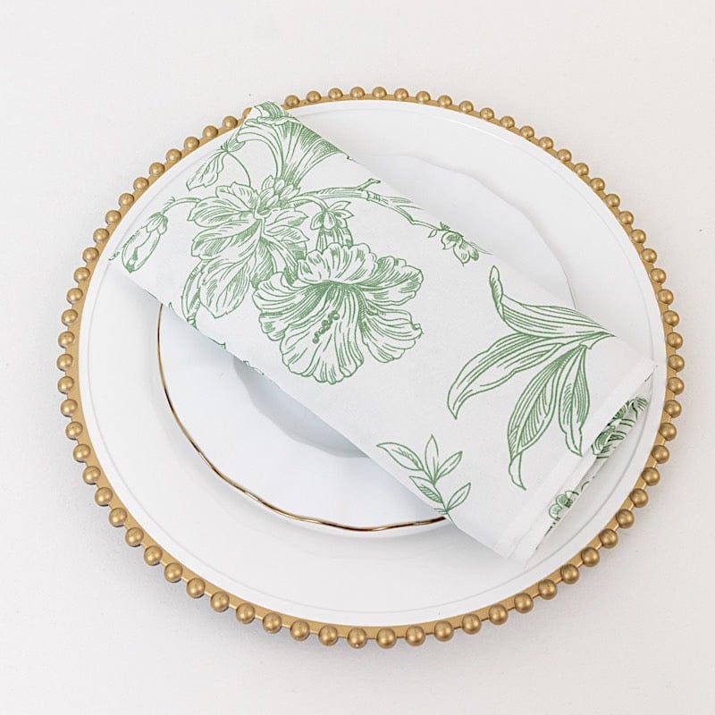 5 Floral Polyester Napkins 20x20 with French Toile Pattern - White