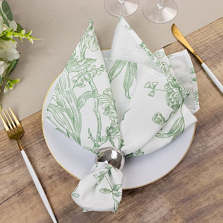 5 Floral Polyester Napkins 20x20 with French Toile Pattern - White