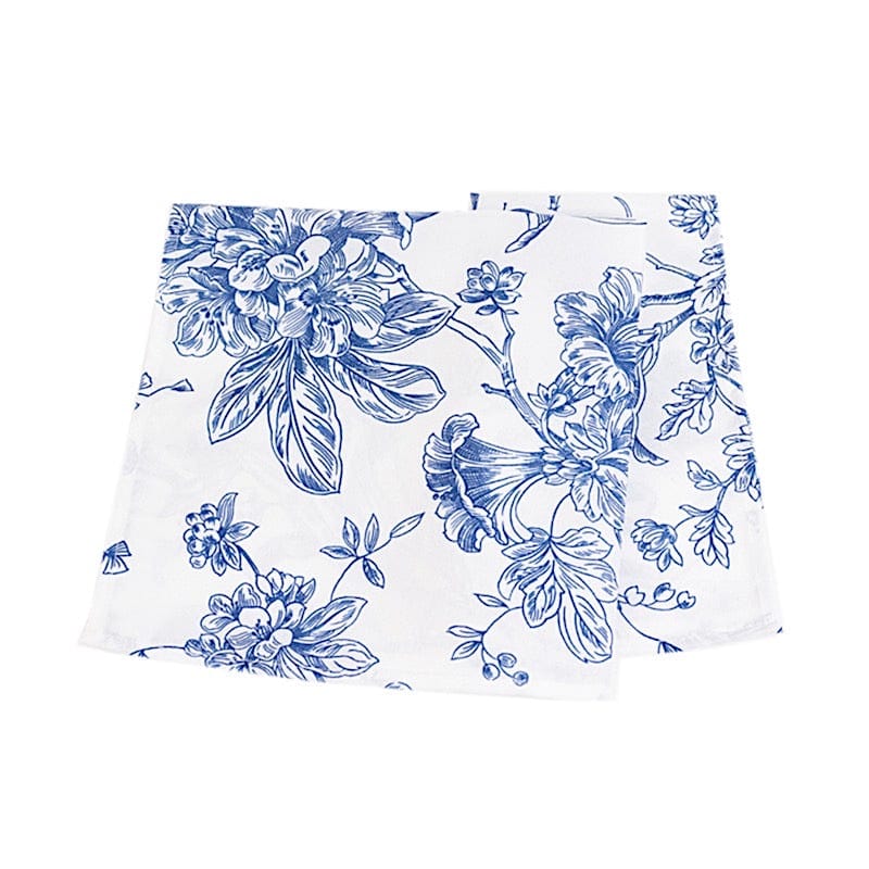 5 Floral Polyester Napkins 20x20 with French Toile Pattern - White