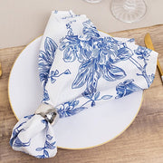 5 Floral Polyester Napkins 20x20 with French Toile Pattern - White