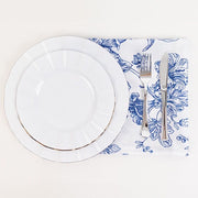 5 Floral Polyester Napkins 20x20 with French Toile Pattern - White