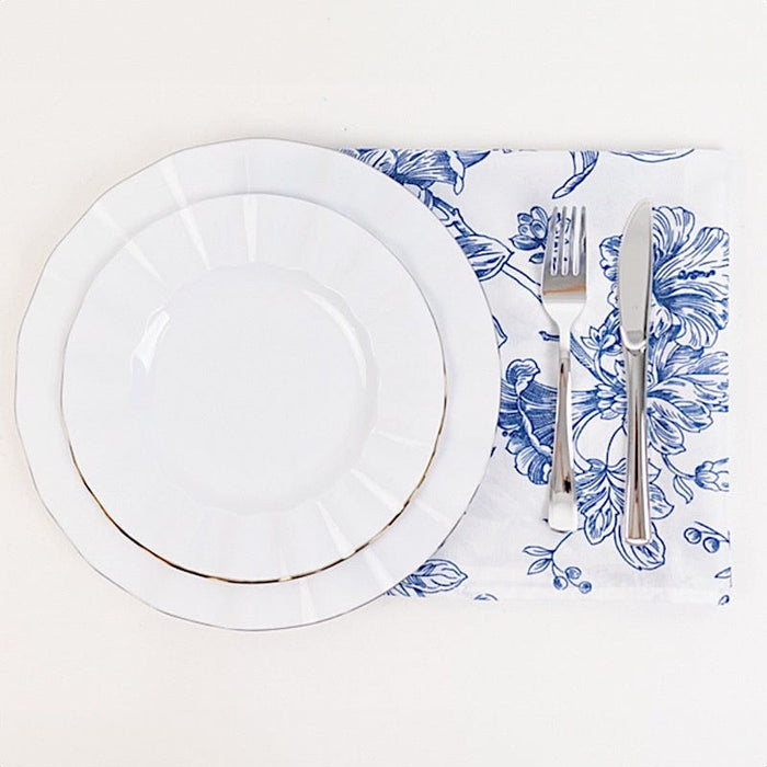 5 Floral Polyester Napkins 20x20 with French Toile Pattern - White