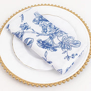 5 Floral Polyester Napkins 20x20 with French Toile Pattern - White