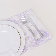 5 Floral Polyester Napkins 20x20 with French Toile Pattern - White