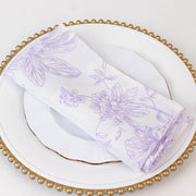 5 Floral Polyester Napkins 20x20 with French Toile Pattern - White