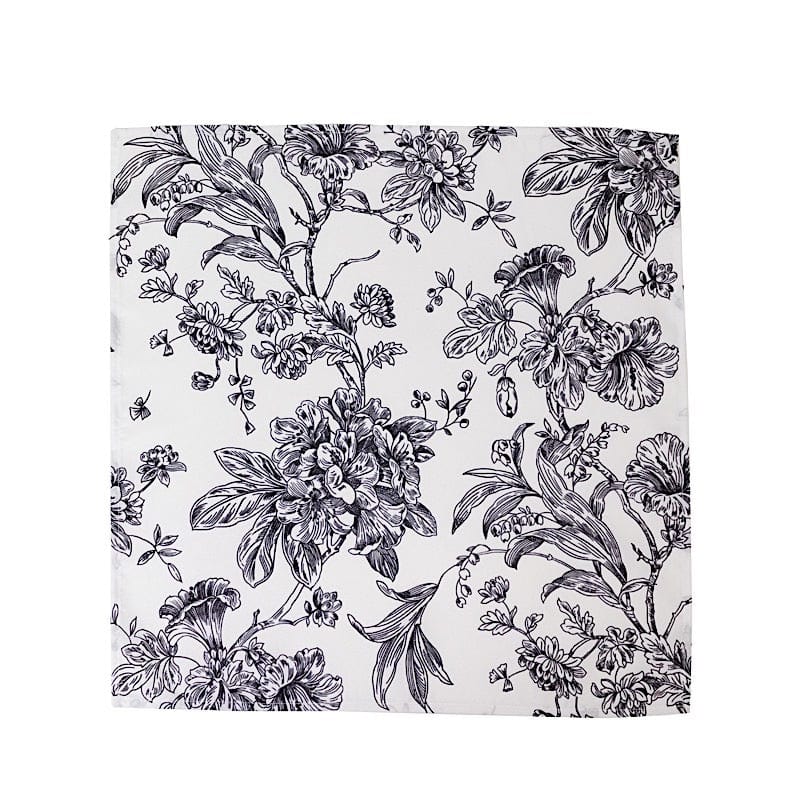 5 Floral Polyester Napkins 20x20 with French Toile Pattern - White NAP_PLY_FLORFT_BLK