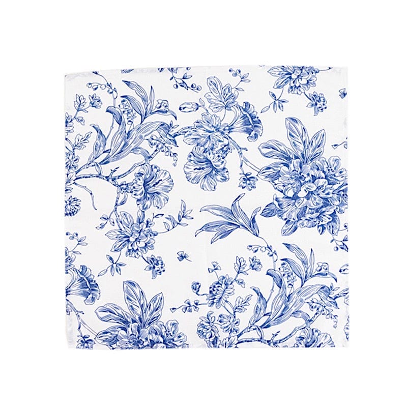 5 Floral Polyester Napkins 20x20 with French Toile Pattern - White NAP_PLY_FLORFT_BLUE