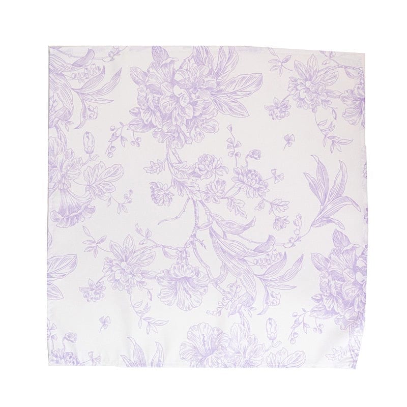 5 Floral Polyester Napkins 20x20 with French Toile Pattern - White NAP_PLY_FLORFT_LAV