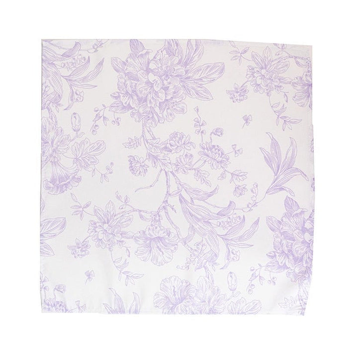 5 Floral Polyester Napkins 20x20 with French Toile Pattern - White NAP_PLY_FLORFT_LAV