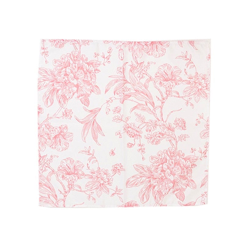 5 Floral Polyester Napkins 20x20 with French Toile Pattern - White NAP_PLY_FLORFT_PINK