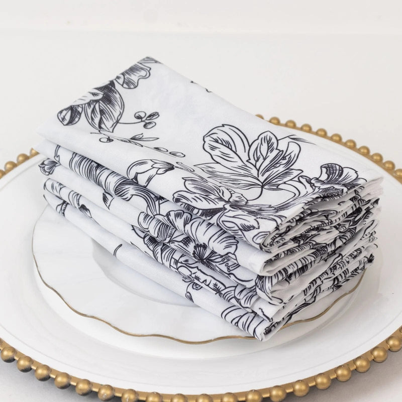 5 French Toile 17" x 17" Floral Polyester Table Napkins