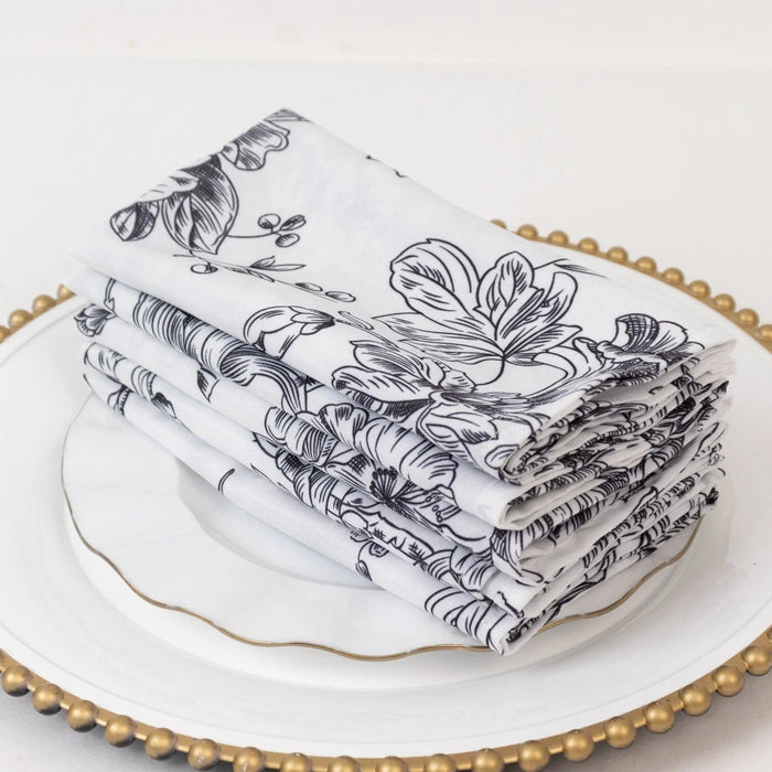 5 French Toile 17" x 17" Floral Polyester Table Napkins