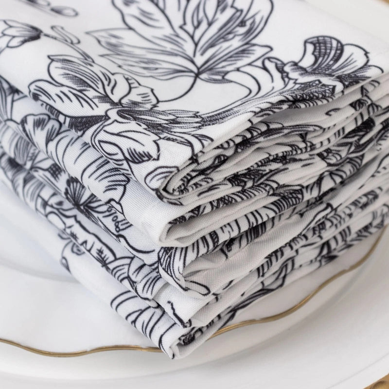 5 French Toile 17" x 17" Floral Polyester Table Napkins