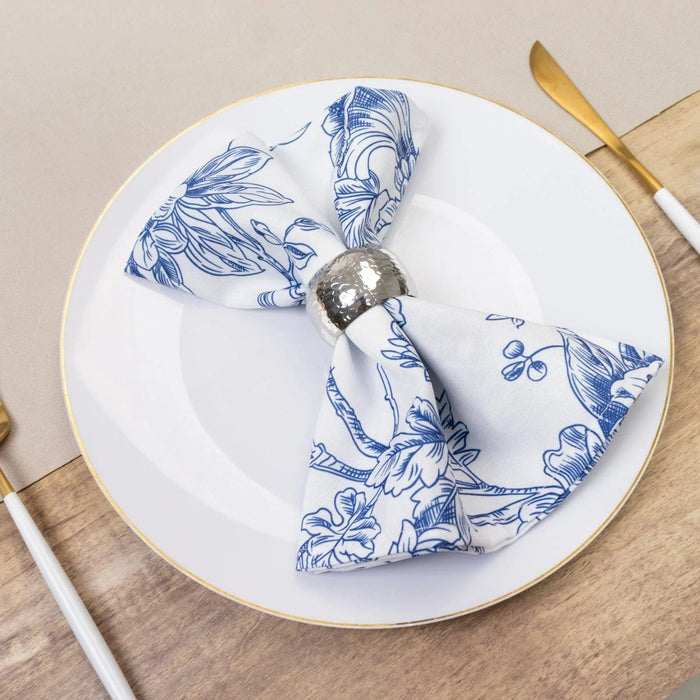 5 French Toile 17" x 17" Floral Polyester Table Napkins