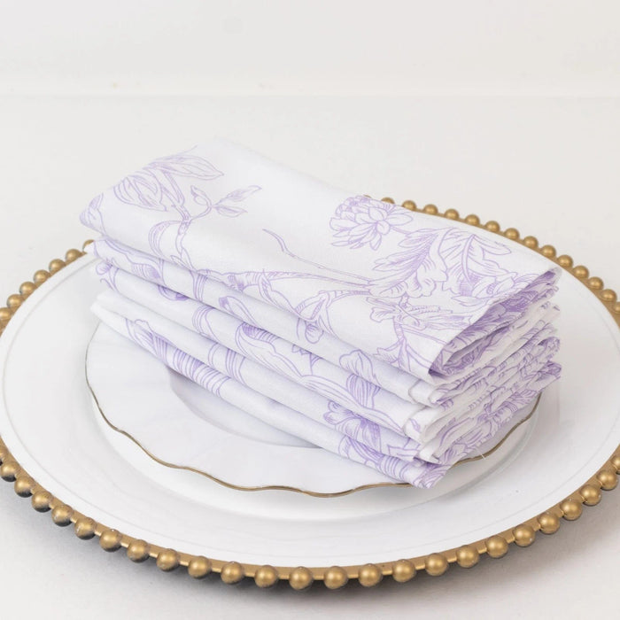 5 French Toile 17" x 17" Floral Polyester Table Napkins