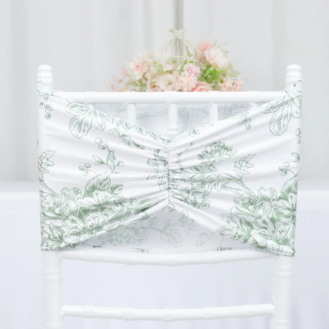 5 French Toile Ruffled Stretch Spandex Chair Sashes
