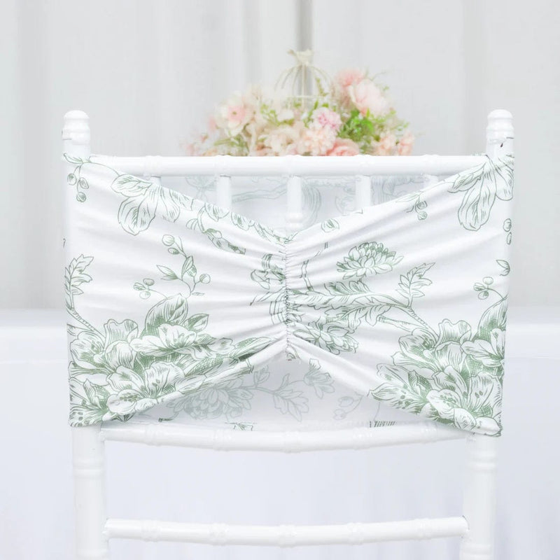 5 French Toile Ruffled Stretch Spandex Chair Sashes