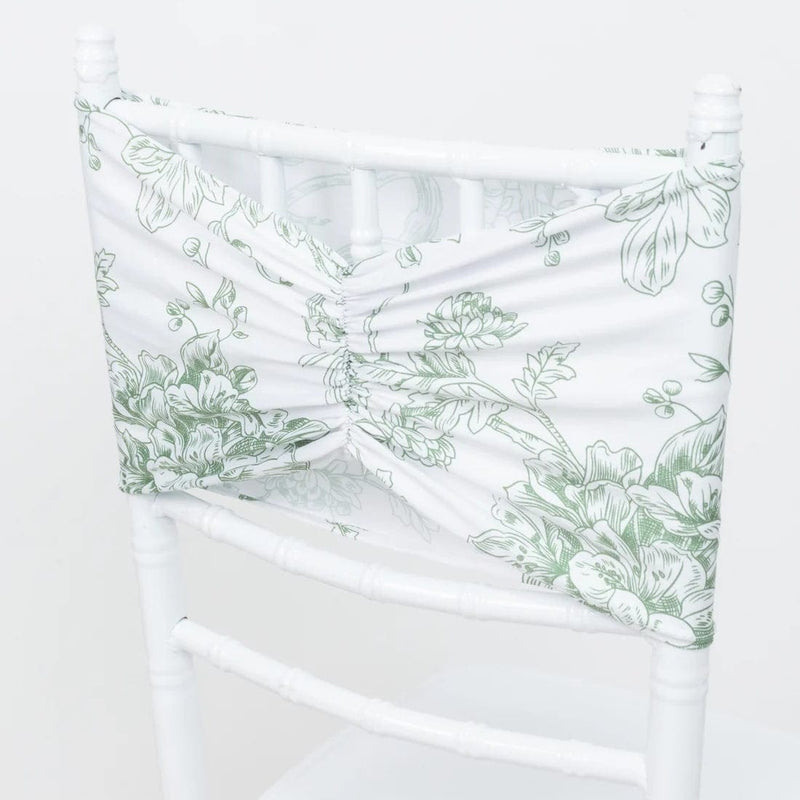 5 French Toile Ruffled Stretch Spandex Chair Sashes