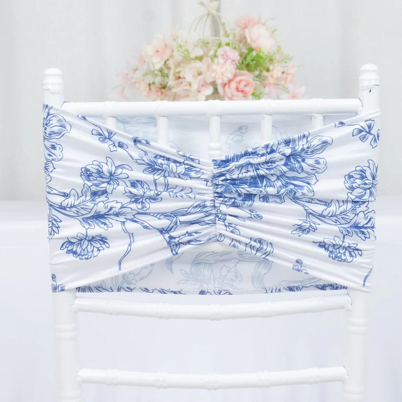 5 French Toile Ruffled Stretch Spandex Chair Sashes
