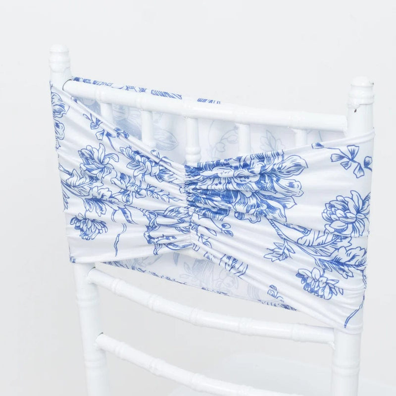 5 French Toile Ruffled Stretch Spandex Chair Sashes