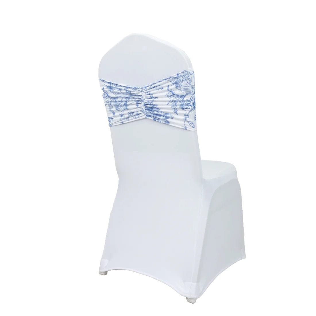 5 French Toile Ruffled Stretch Spandex Chair Sashes SASH_SPX_W_FLORFT_BLUE