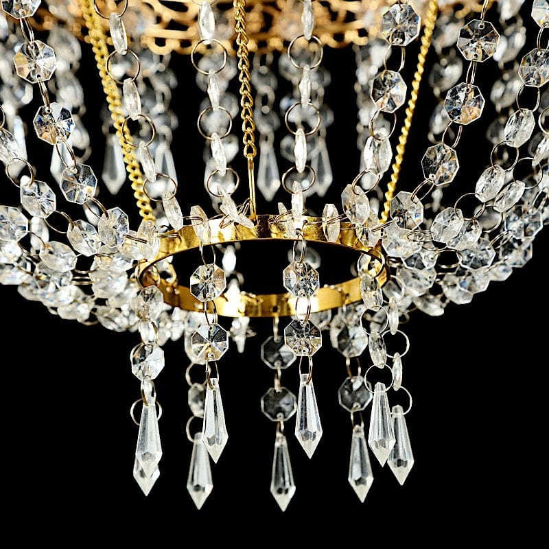 5 ft Empire Style Beaded Crystal Chandelier with Gold Ornate Metal Frame - Clear CHDLR_HANG01_5FT_GOLD