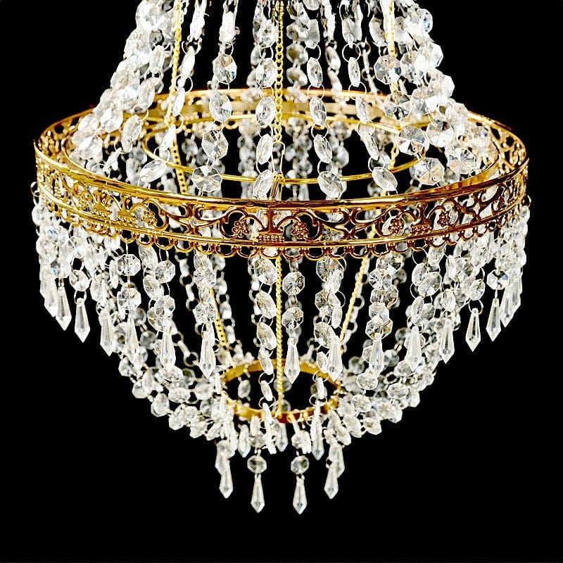 5 ft Empire Style Beaded Crystal Chandelier with Gold Ornate Metal Frame - Clear CHDLR_HANG01_5FT_GOLD