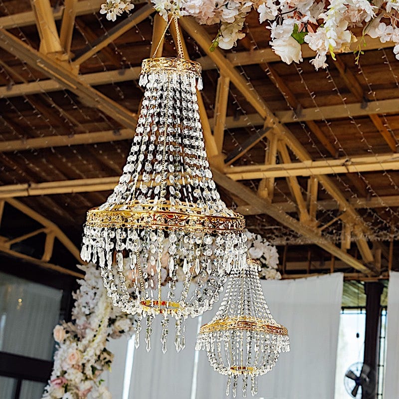 5 ft Empire Style Beaded Crystal Chandelier with Gold Ornate Metal Frame - Clear CHDLR_HANG01_5FT_GOLD