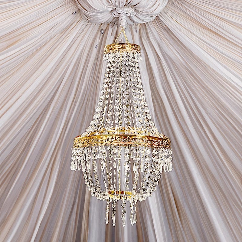 5 ft Empire Style Beaded Crystal Chandelier with Gold Ornate Metal Frame - Clear CHDLR_HANG01_5FT_GOLD