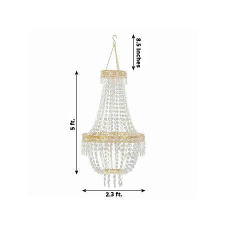 5 ft Empire Style Beaded Crystal Chandelier with Gold Ornate Metal Frame - Clear CHDLR_HANG01_5FT_GOLD
