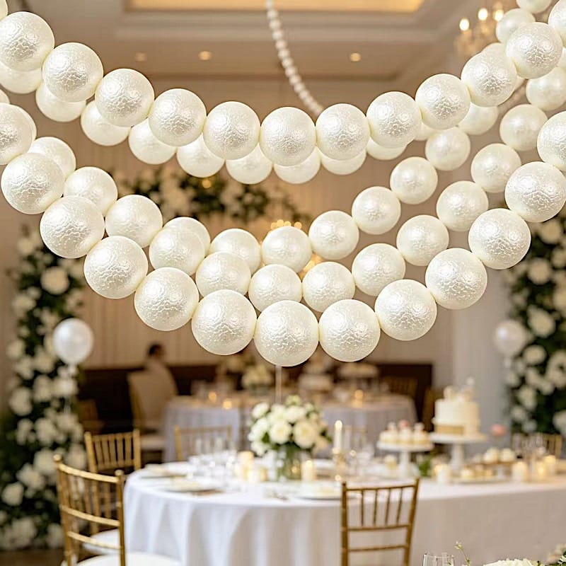 5 ft Foam Garland with 20 Pearls - White BKDP_DECOR_PRL_8CM_WHT