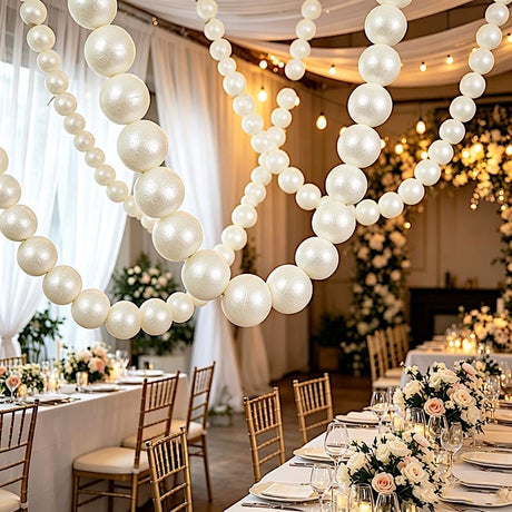 5 ft Foam Garland with 20 Pearls - White BKDP_DECOR_PRL_8CM_WHT