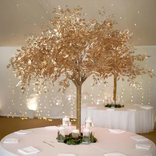 5 ft Metallic Faux Leaf Trees with Realistic Trunk Base - Gold ARTI_TREE_METLIC31_5_GOLD