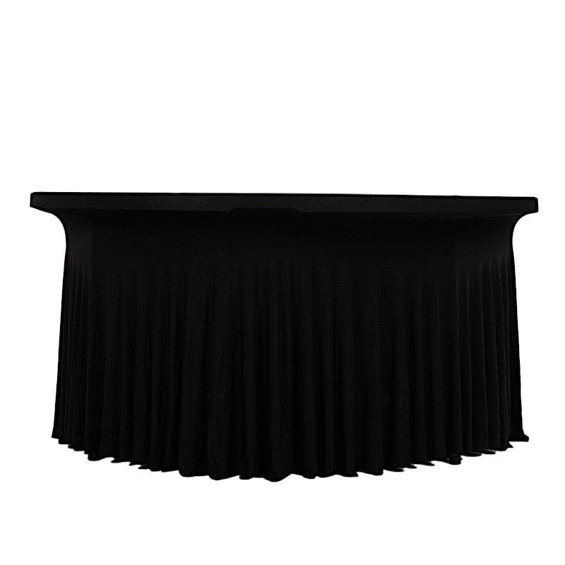 5 ft Wavy Spandex Fitted Round Tablecloth Table Skirt TAB_SPX60_FIT01_BLK
