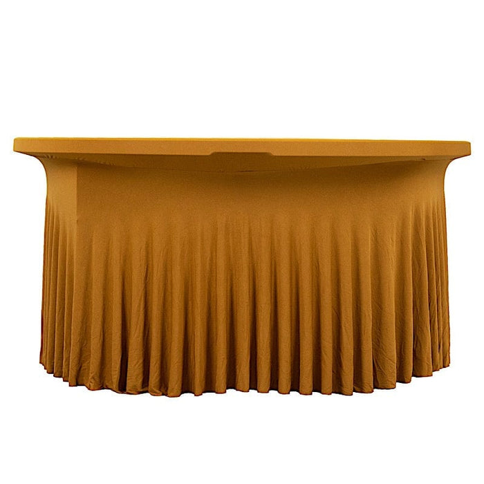 5 ft Wavy Spandex Fitted Round Tablecloth Table Skirt TAB_SPX60_FIT01_GOLD