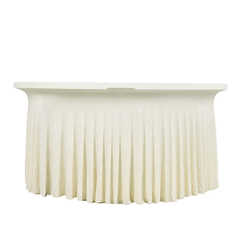 5 ft Wavy Spandex Fitted Round Tablecloth Table Skirt TAB_SPX60_FIT01_IVR