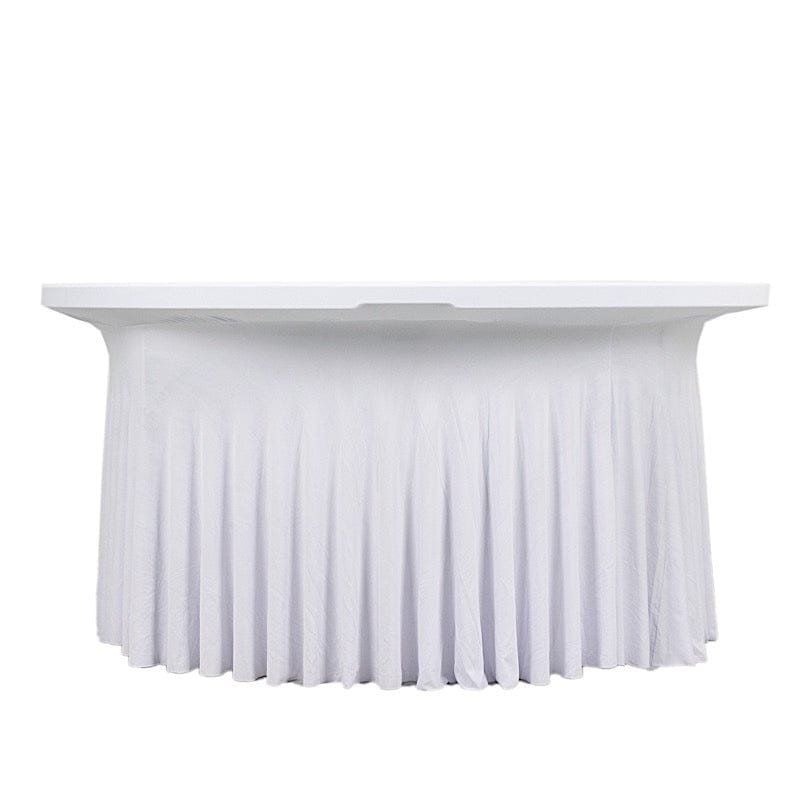 5 ft Wavy Spandex Fitted Round Tablecloth Table Skirt TAB_SPX60_FIT01_WHT