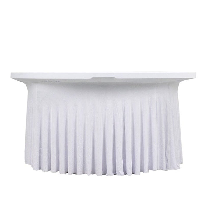 5 ft Wavy Spandex Fitted Round Tablecloth Table Skirt TAB_SPX60_FIT01_WHT