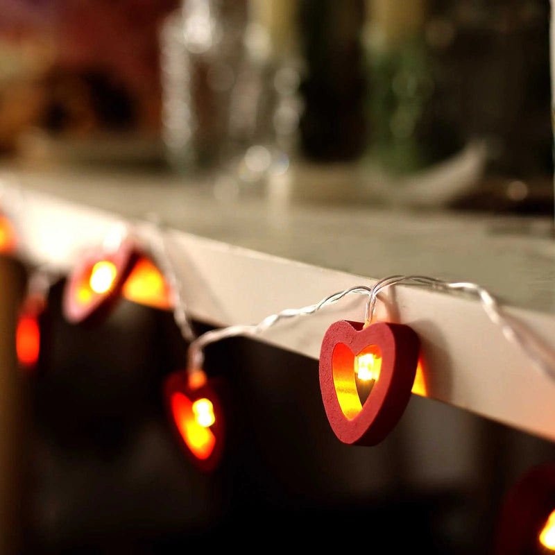 5 ft Wooden Heart LED Fairy Lights - Red LEDSTR_WOD_HRT_CLR
