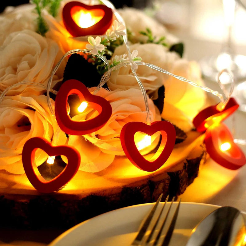 5 ft Wooden Heart LED Fairy Lights - Red LEDSTR_WOD_HRT_CLR
